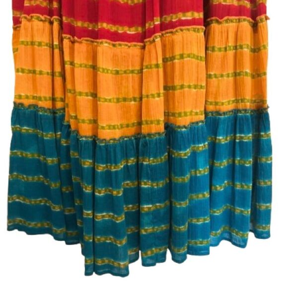 Ralph Lauren Red and Blue Tiered A-Line Maxi Skirt - Picture 2 of 8